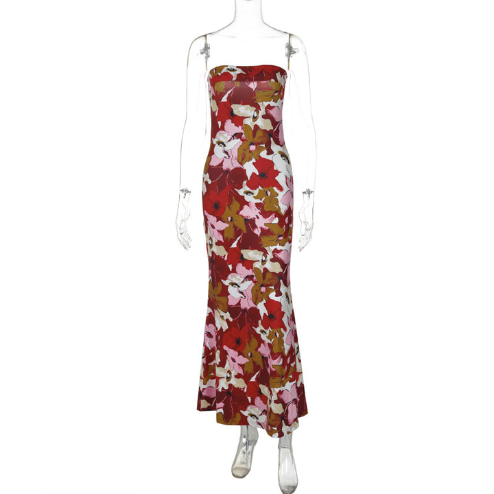 Dame Floral Maxi-Kjole med stropløs design og figursyende snit Stilla
