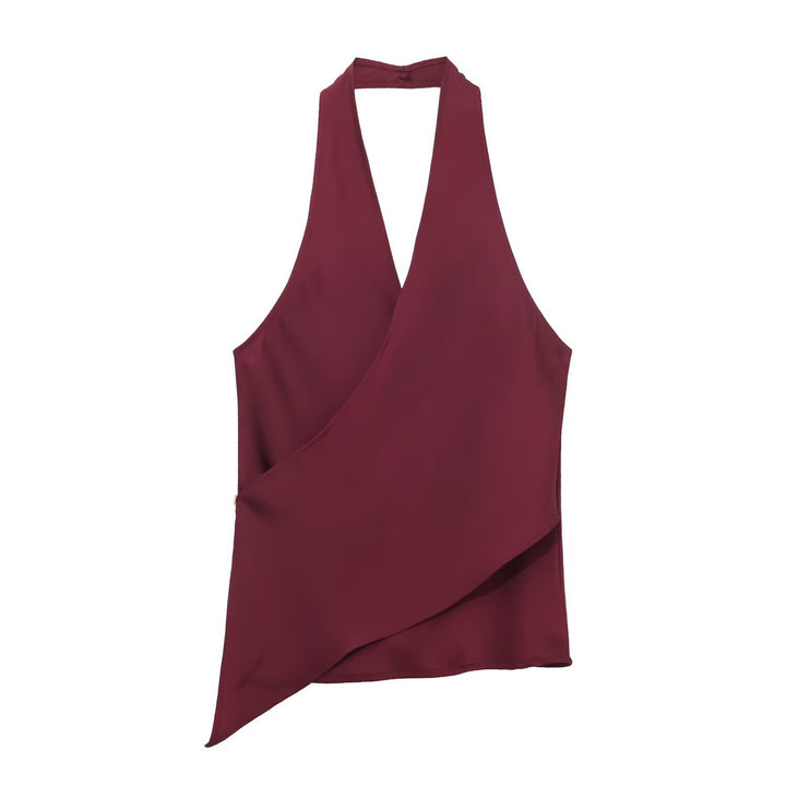 Damer elegant haltertop med asymmetrisk snit og skinnende satin finish Skovae