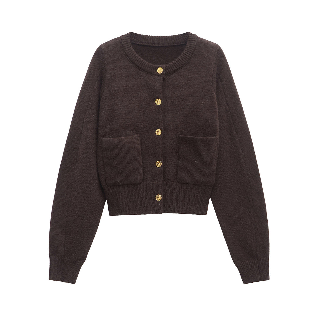 Dame Cropped Strikjakke med Knapdetaljer Stilla