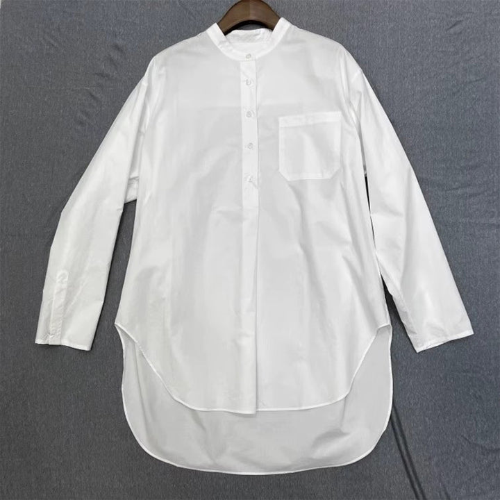 Kvinders Mode Bluse med Rund Krave og Asymmetrisk Snit Stilla