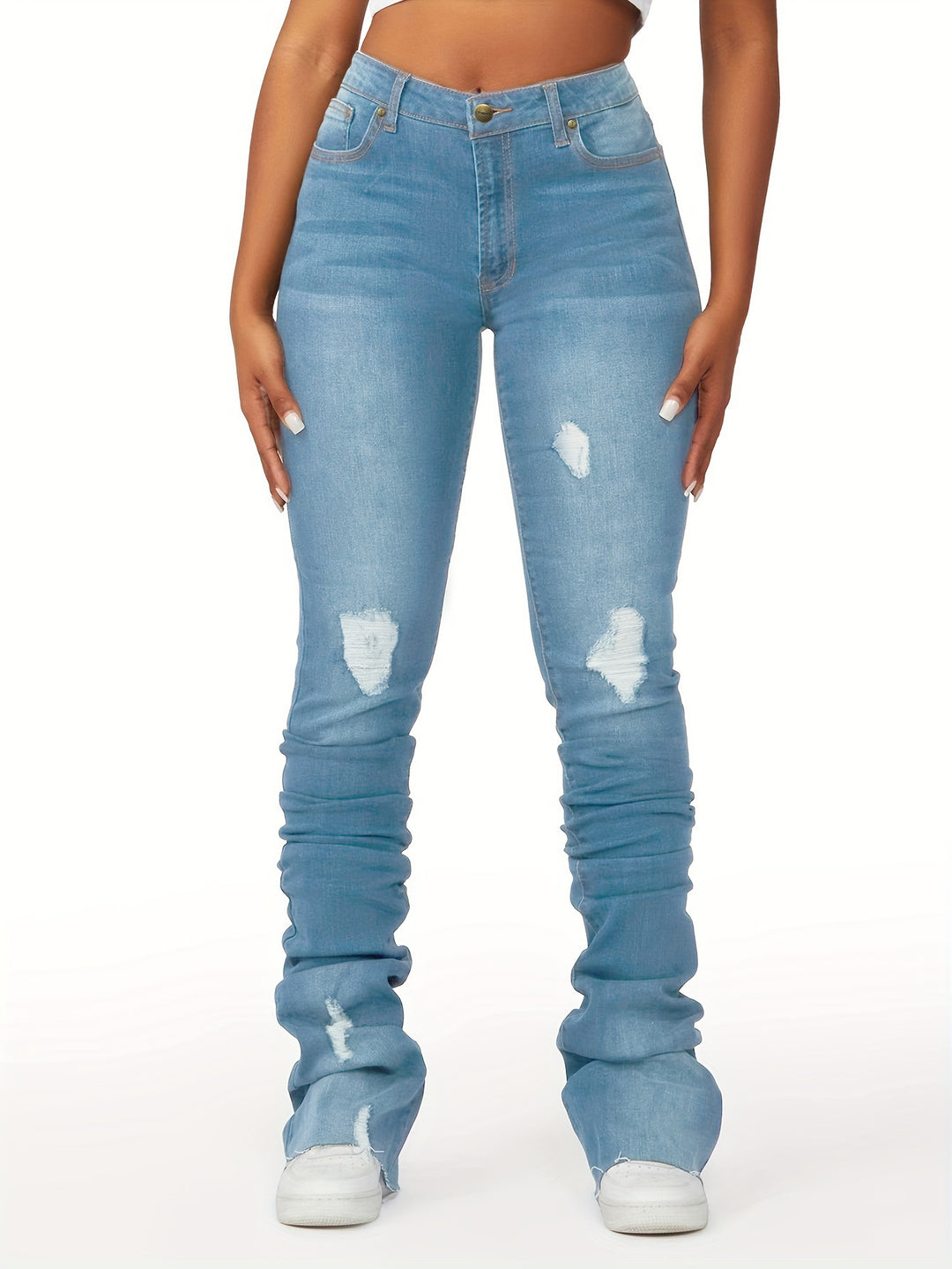 Dame Slim-Fit Jeans med moderigtige Destroyed-effekt og høj talje Stilla