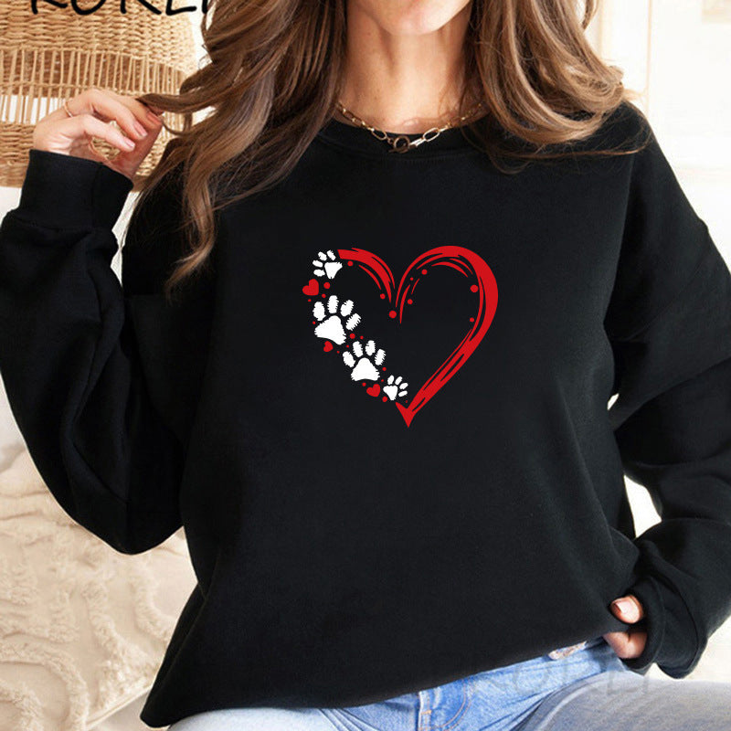 Kvinders sweatshirts med kreativt hjerte- og pote-design Stilla