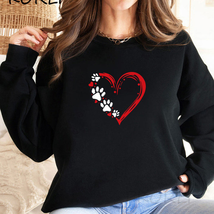 Kvinders sweatshirts med kreativt hjerte- og pote-design Stilla
