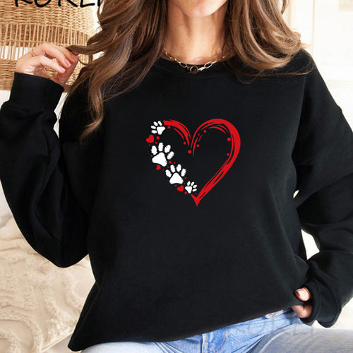 Kvinders sweatshirts med kreativt hjerte- og pote-design Stilla