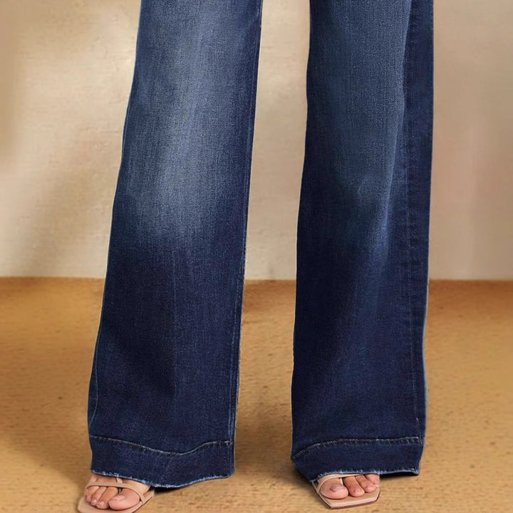 Dame brede jeans med mode snor og elastisk bånd
