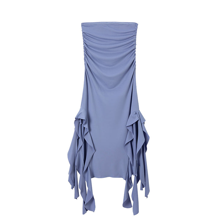 Dame Rynke Maxi Kjole med asymmetrisk Kant Stilla