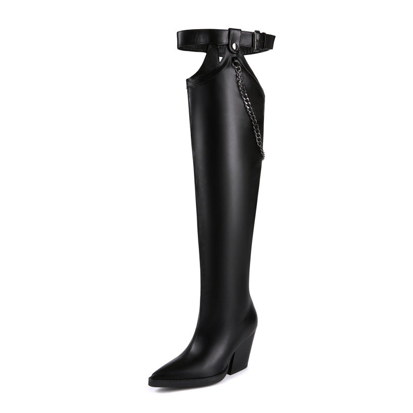 Femme Over-the-Knee Futuristiske High-Heel Støvler med dekorativt kæde-detalje Stilla