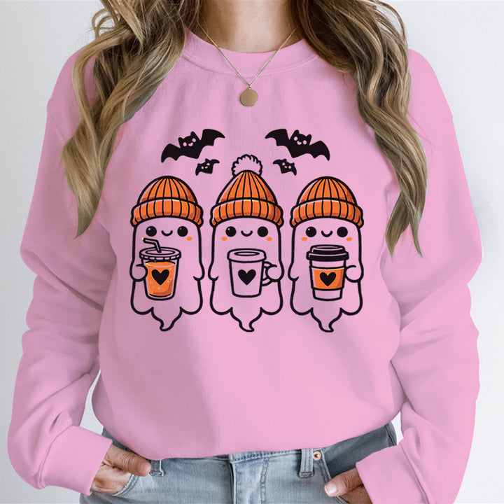 Kvinders sweatshirt med glade spøgelsesmønster og komfortabel pasform Stilla