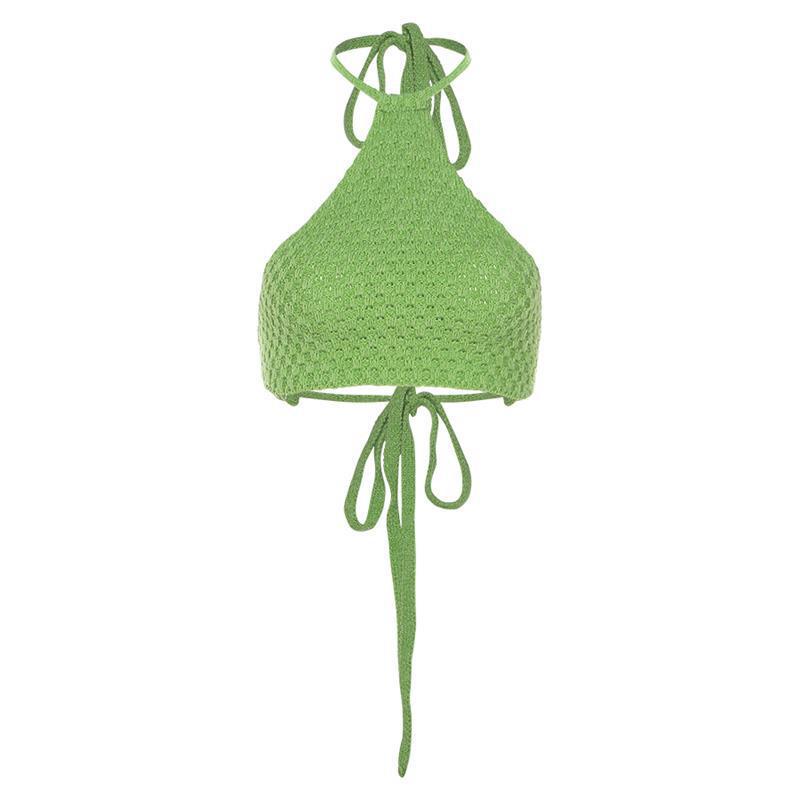 Dame hæklede Crop-Bikini-Top med justerbare bindebånd Skovae