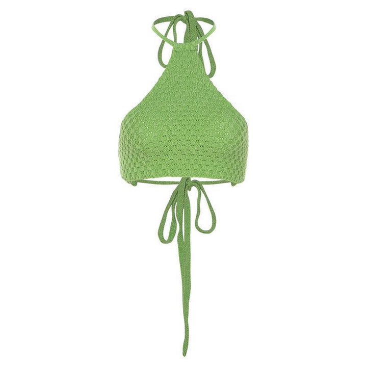 Dame hæklede Crop-Bikini-Top med justerbare bindebånd Skovae