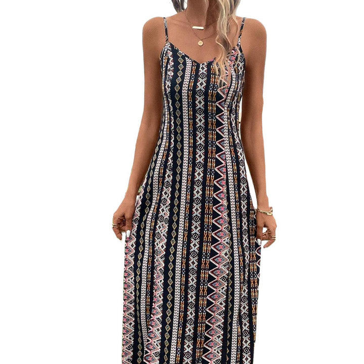 Femme Tribal Print Maxi Kjole med justerbare stropper Stilla