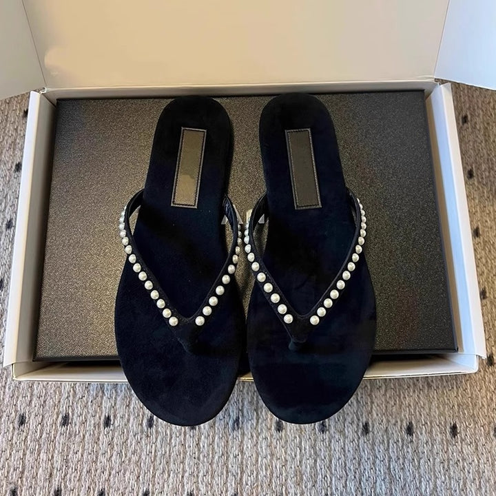 Dame elegante flip flops med perle accenter Stilla