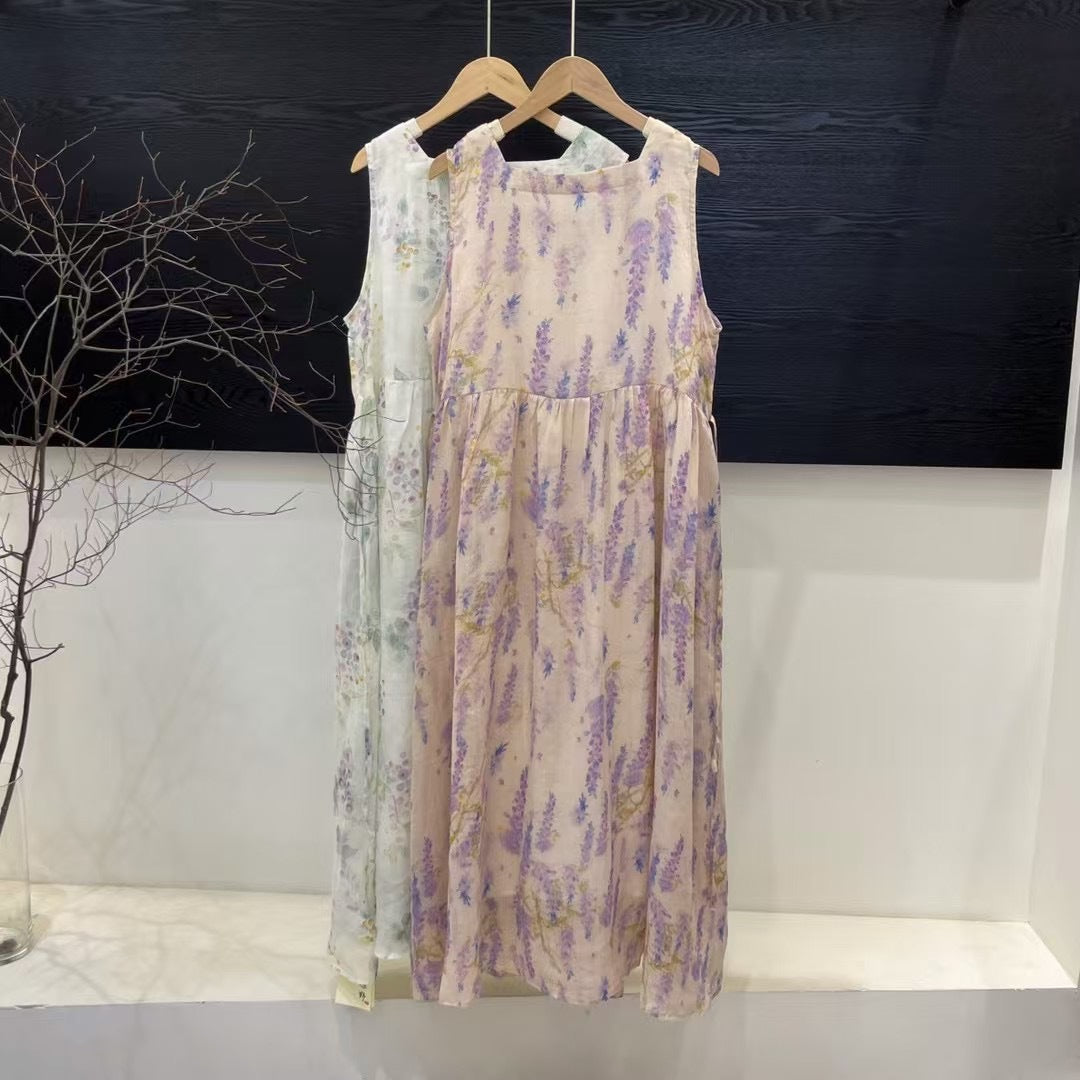 Femme Floral Print Ærmeløs Maxikjole Stilla