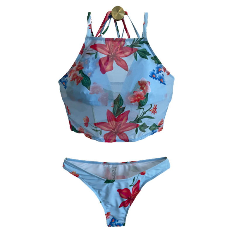 Femme Blomsterprint Crop Top Bikini Sæt Stilla