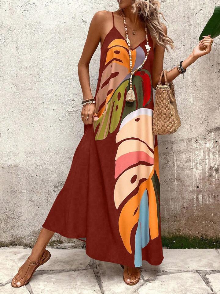 Kvinder Bohemian Floral Spaghetti-strop Maxi Kjole Stilla