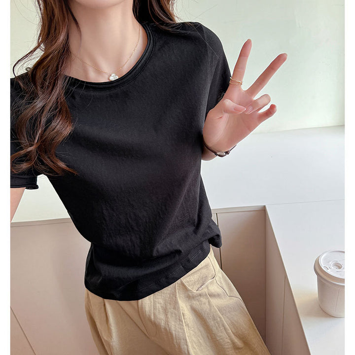 Dame Basic T-Shirt i blødt bomuld med rund halsudskæring Stilla