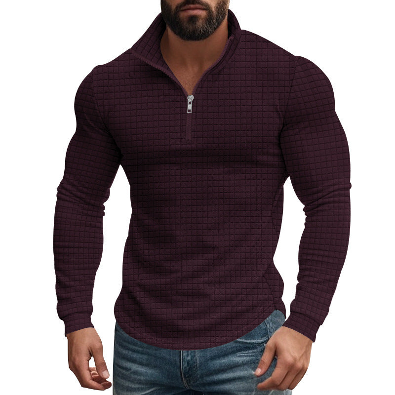 Herrer praktisk ståkrave pullover med lynlås og quiltet design Stilla