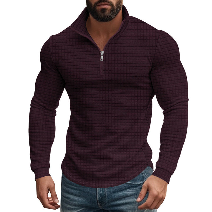 Herrer praktisk ståkrave pullover med lynlås og quiltet design Stilla