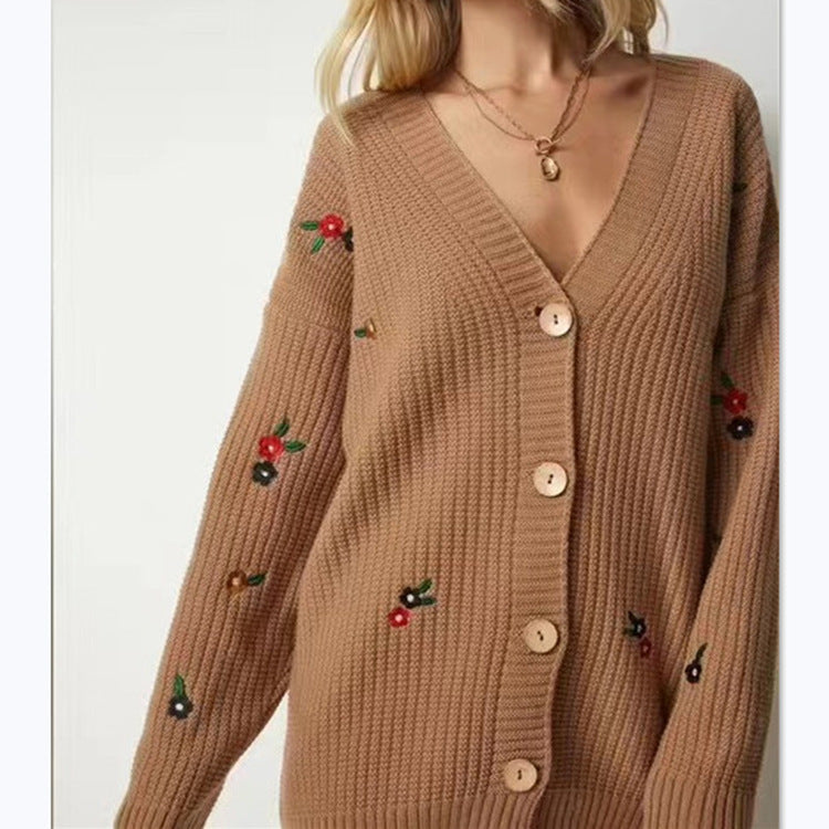 Dame strikjakke med floret broderedesign og komfortabel pasform Stilla