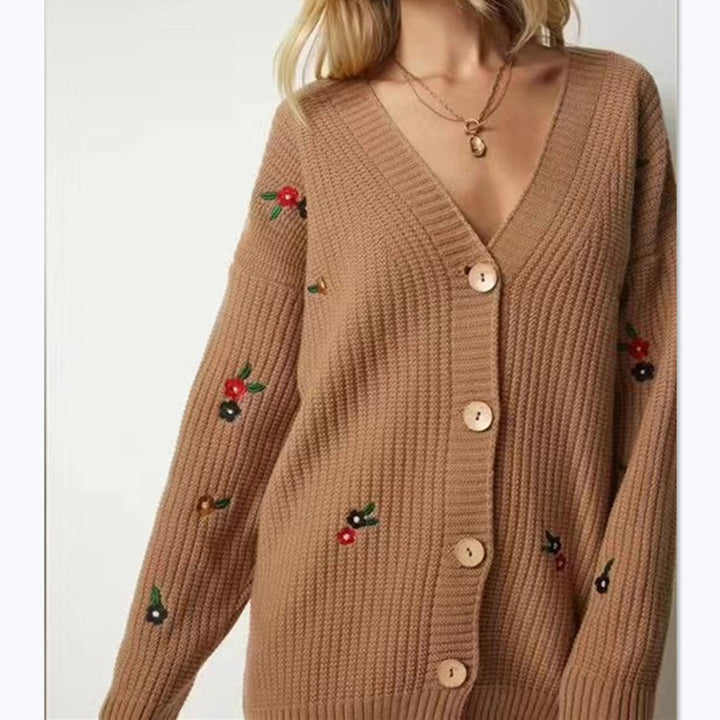 Dame strikjakke med floret broderedesign og komfortabel pasform Stilla