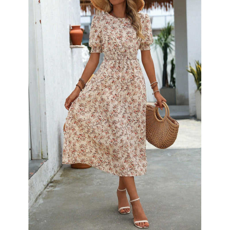Dame Let Maxi Kjole med Blomsterprint og Smock-Talje Stilla