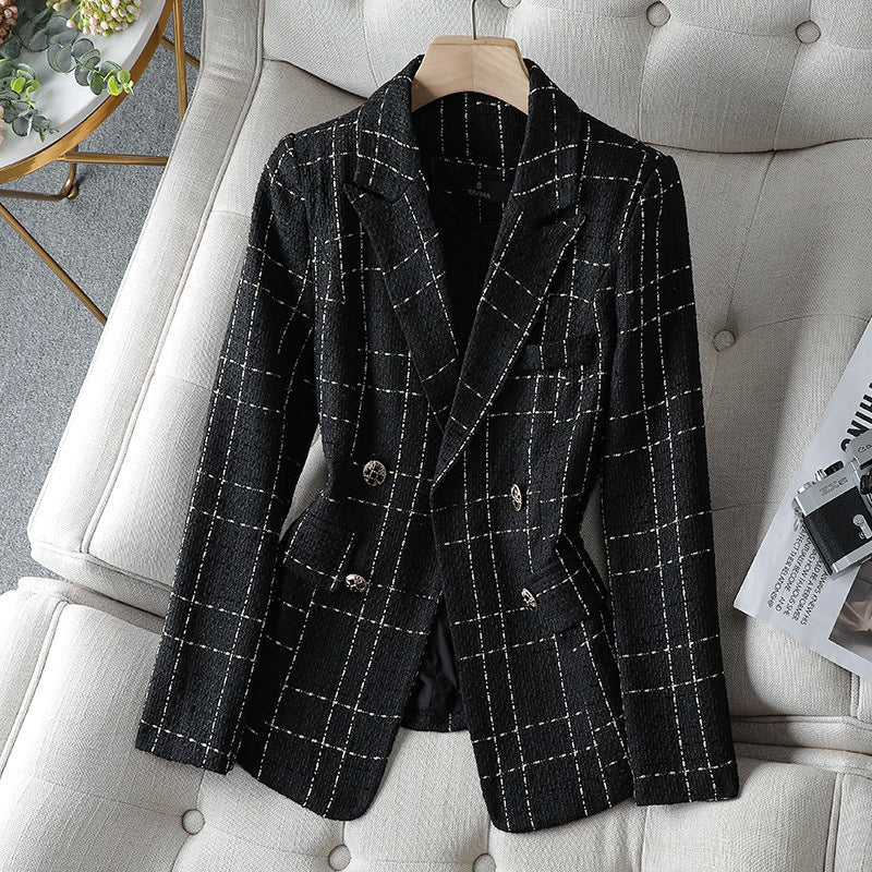 Stilla | Blazer Figurskærer Tweed Tekstur Dobbeltknap Karo Mønster
