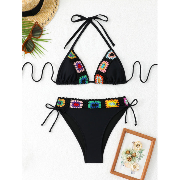 Dame triangel-bikini med hæklede detalje og justerbare stropper Stilla