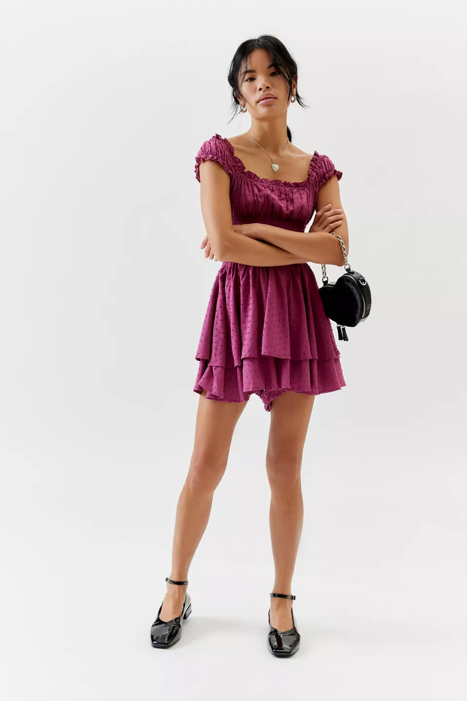 Femme Off-Shoulder Ruffle Mini Kjole Stilla