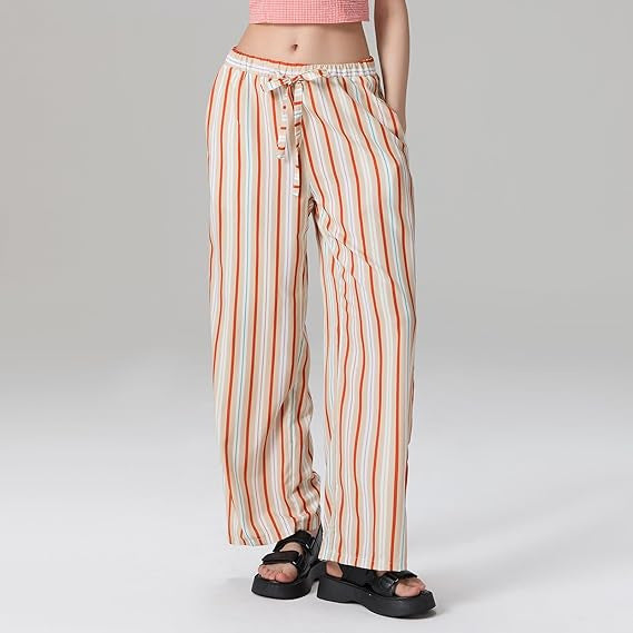 Dame casual Maxi-shorts med justerbar talje og moderne stribe-mønster Skovae