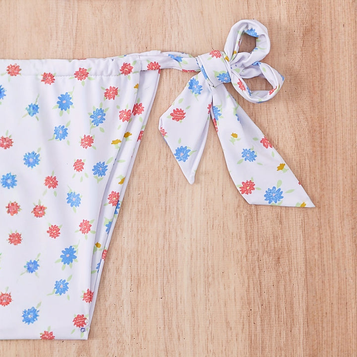Dame blomsterprint bikini-sæt med legesyg bindemåde og høj udskæring Stilla