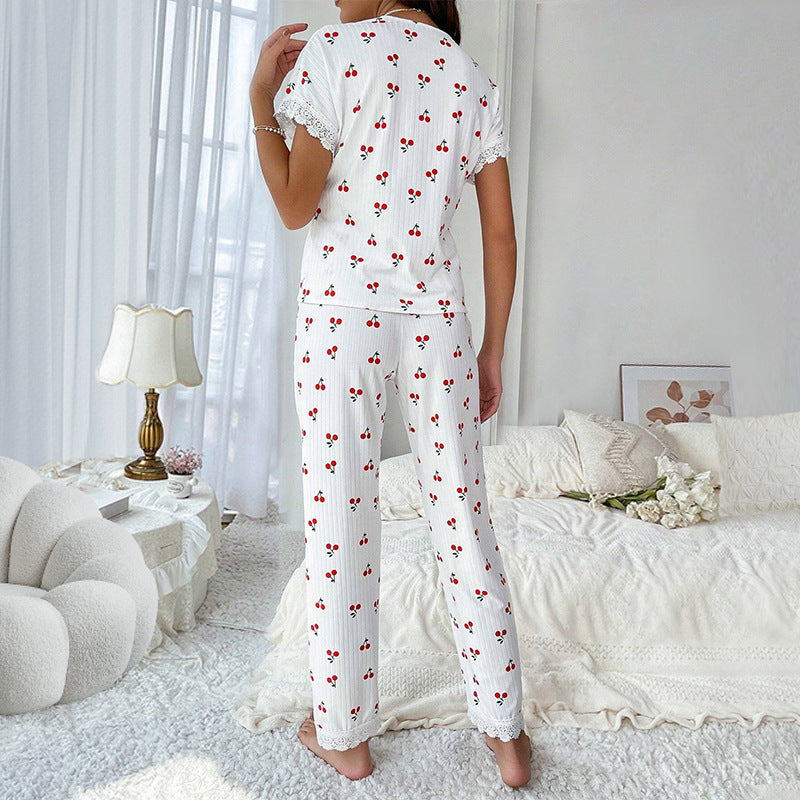 Femme spidsetop-kirsebærtryk-pyjamasæt Stilla