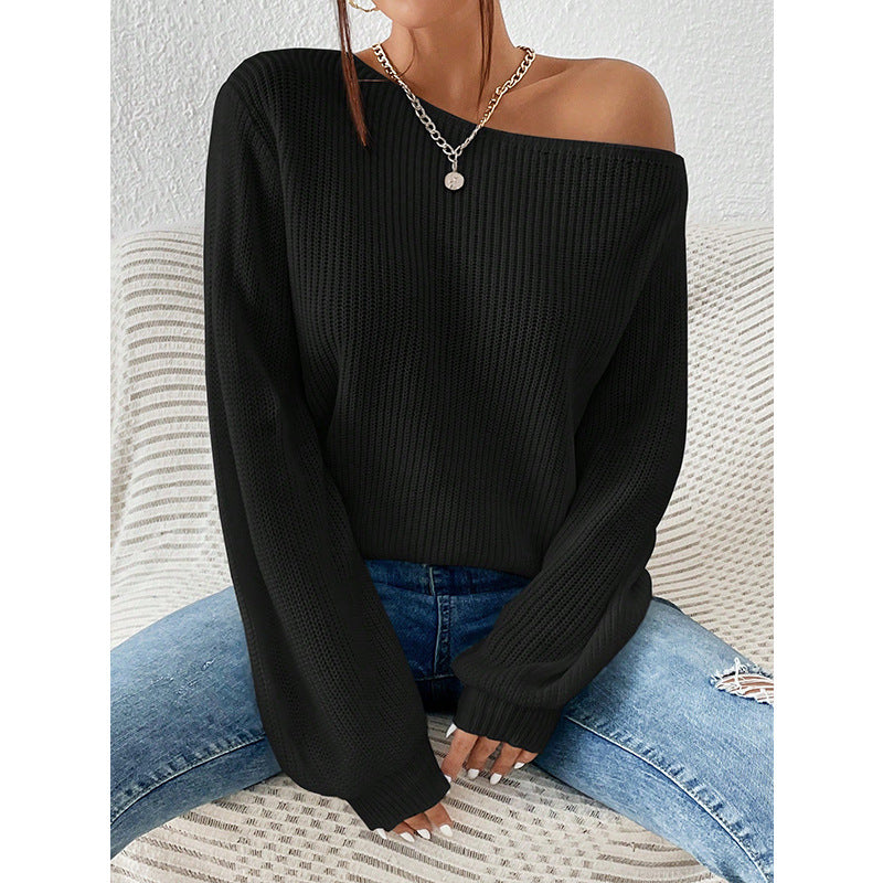 Dame Off-Shoulder Strikpullover Stilla