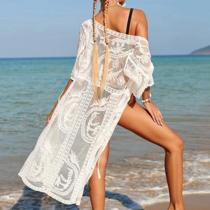 Dame Spids Broderet Strand Kimono Stilla