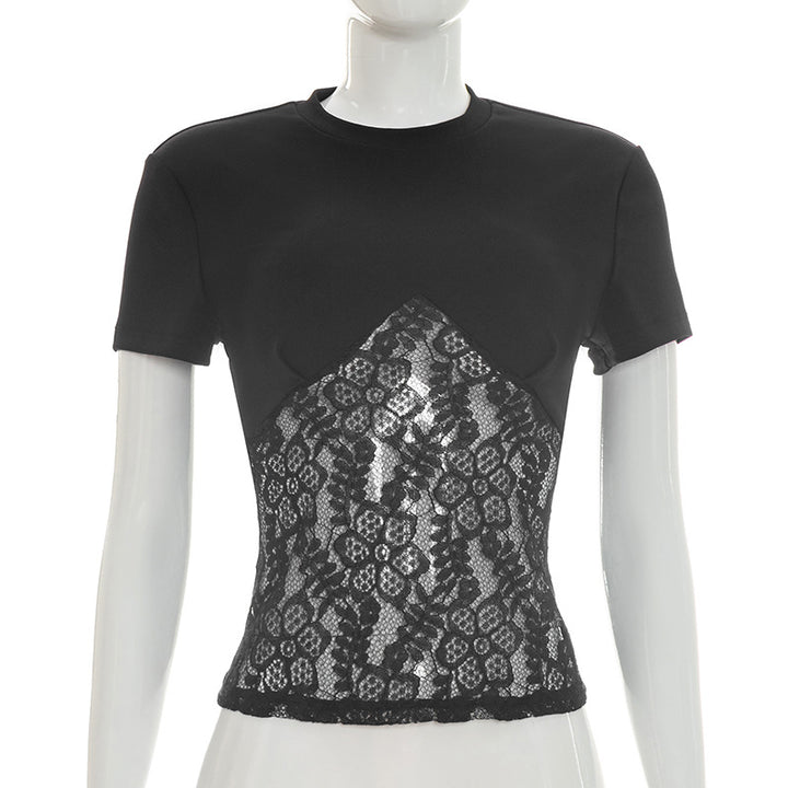 Damer Elegant top i lace og jersey Skovae