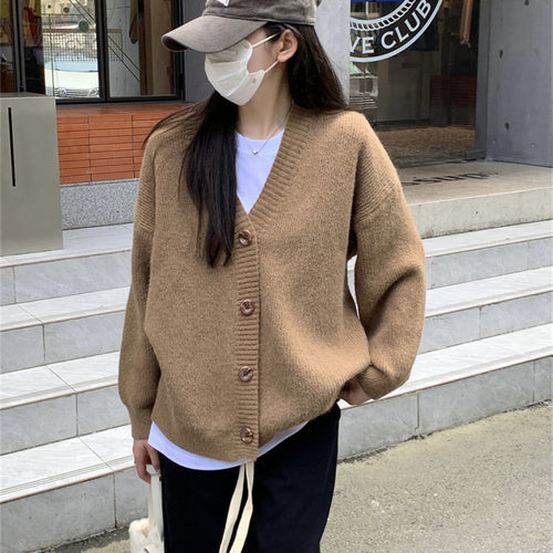 Femme Cozy V-Udskæring Knap-Op Strik Cardigan Stilla