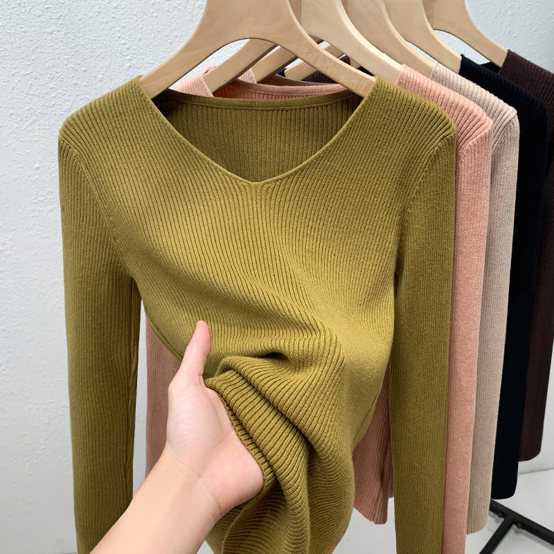 Dame Langærmet V-Udskæring Pullover med fin ribstruktur og elegant pasform Stilla