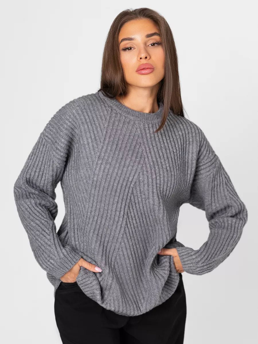 Dame hyggelig strikpullover med diagonal ribdesign Stilla