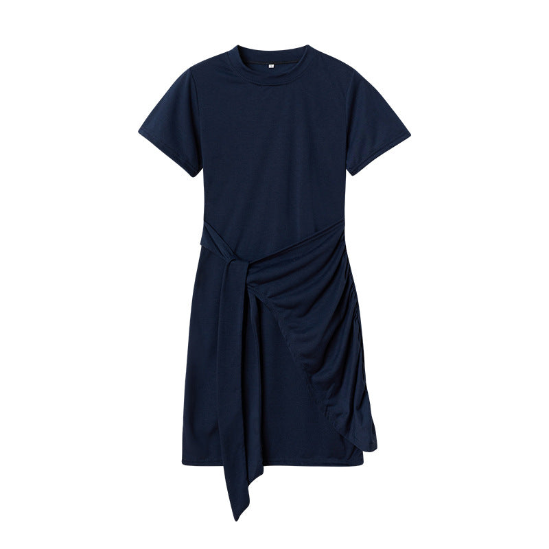 Dame Fritid T-shirt Kjole med Draperet Detalje Stilla