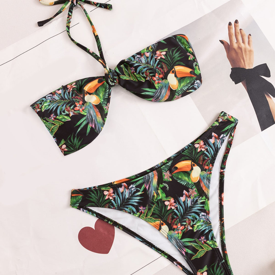Dame Bandeau-bikini med tropisk blomster mønster Skovae