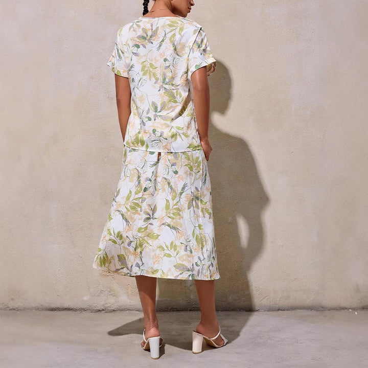 Dame Midi Kjole med floral print og praktisk knaplukning Stilla
