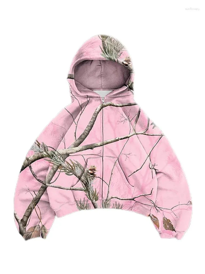 Femme Cropped Camouflage Zip-Up Hoodie Stilla