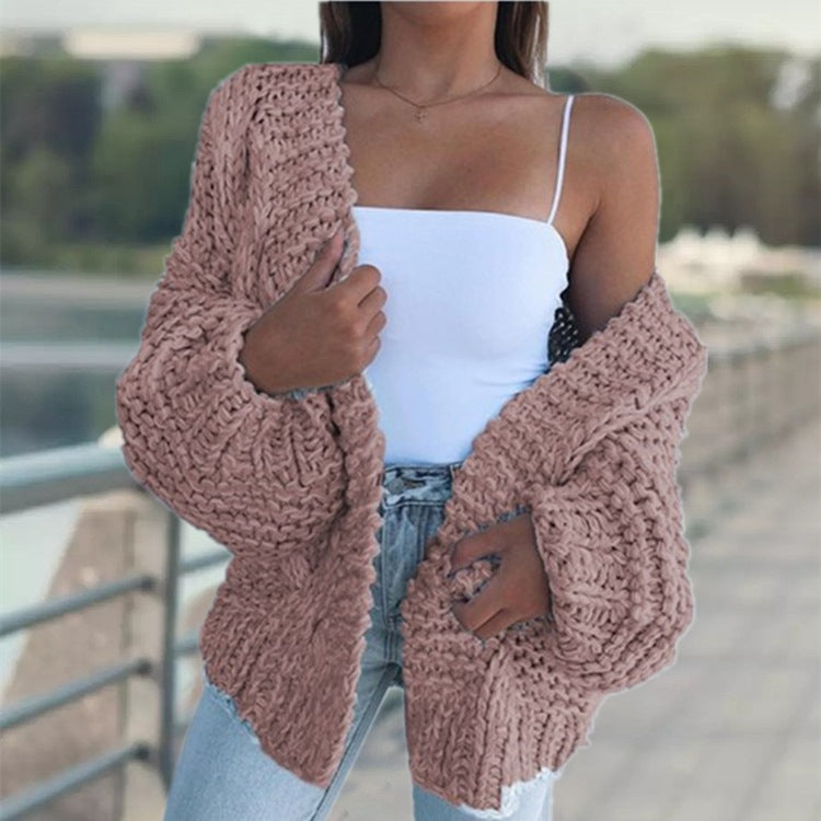 Kvinders chunky strikket cardigan med oversized pasform og afslappet design Stilla