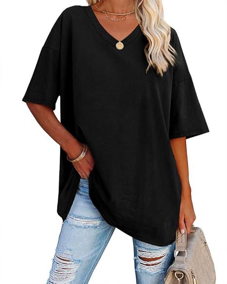 Dame afslappet V-hals T-shirt med oversize pasform Stilla