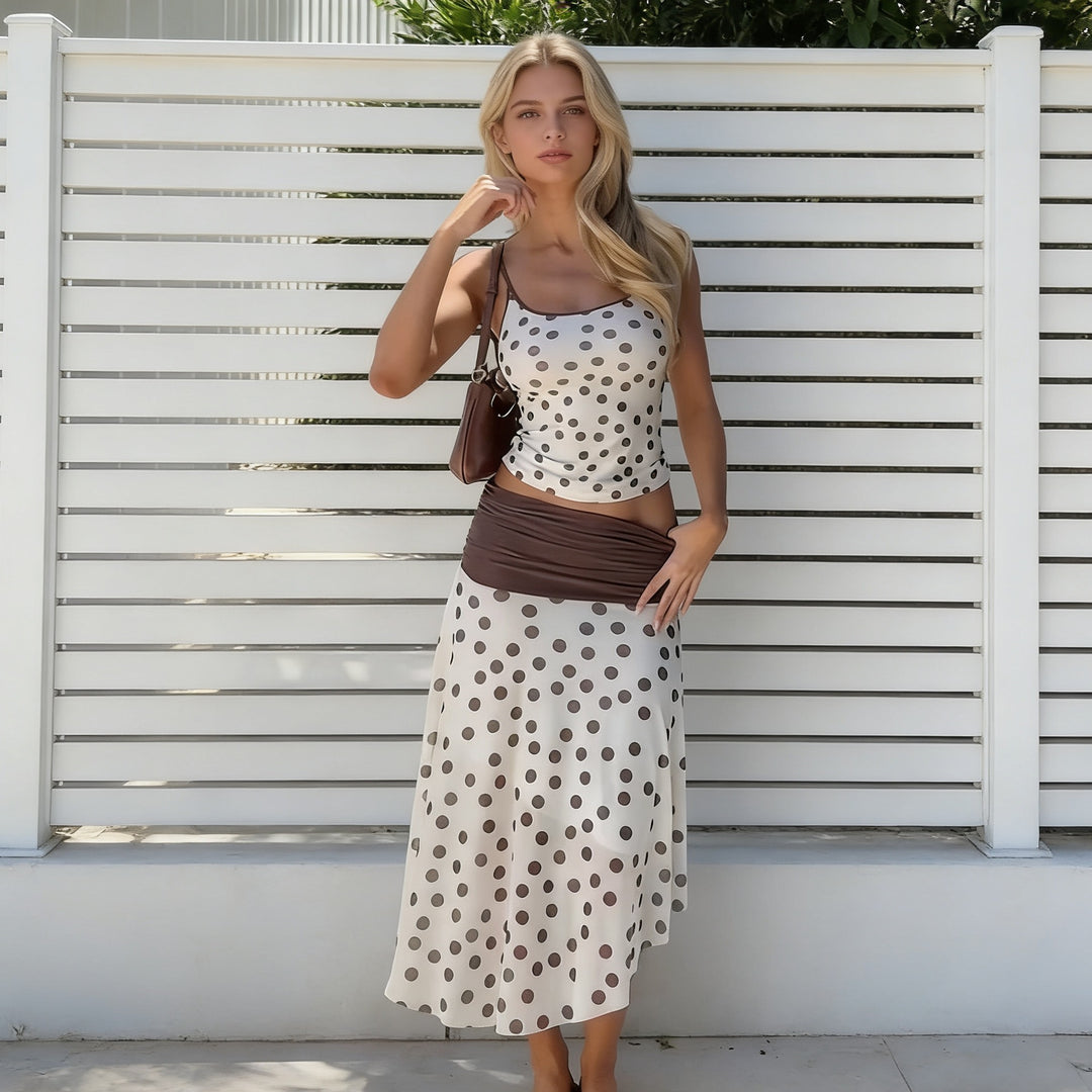 Damer Elegant Polka-Dots Maxikjole med tætsiddende overdel og svajende nederdel Skovae