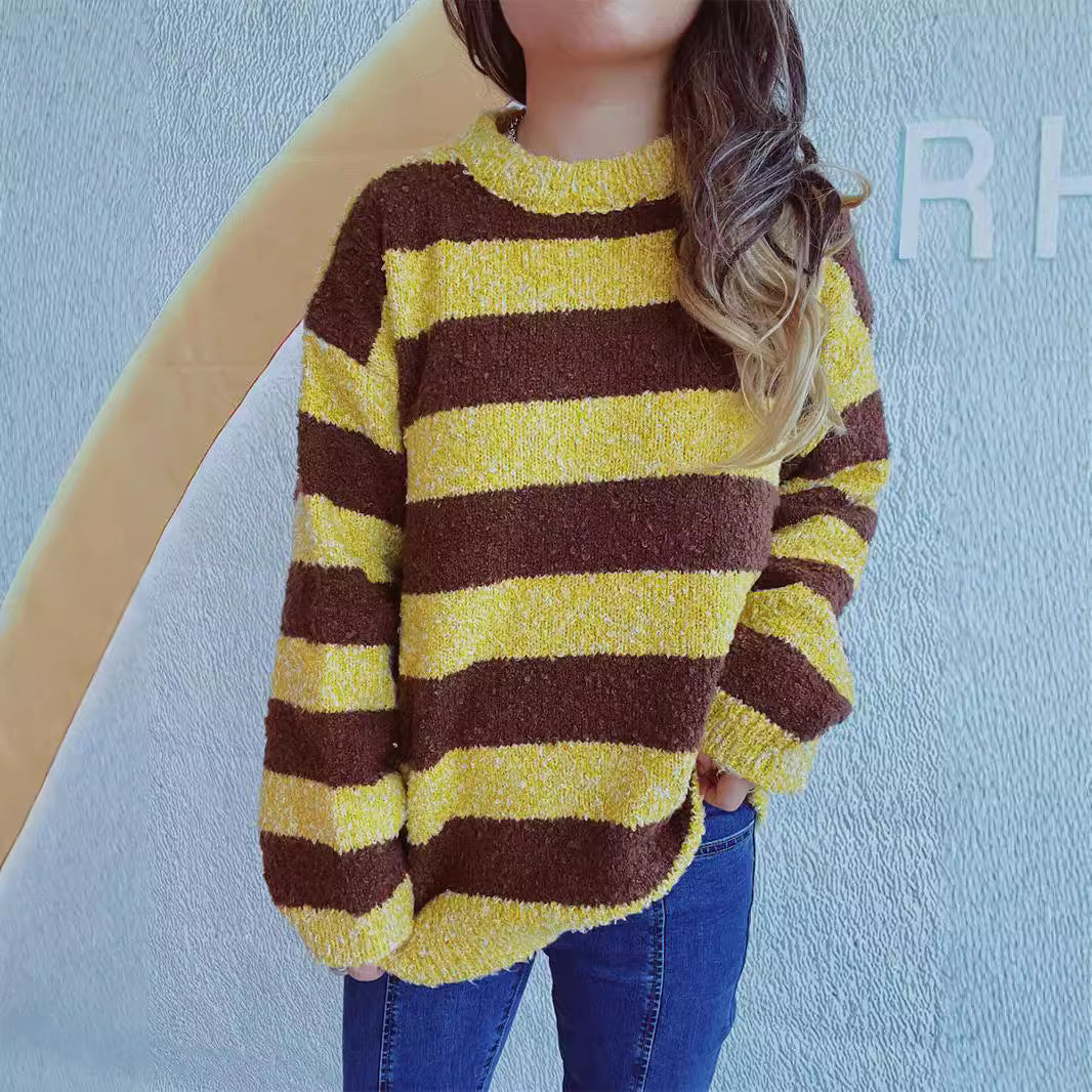 Kvinders hyggelige stribede sweater med blødt materiale og afslappet pasform Stilla