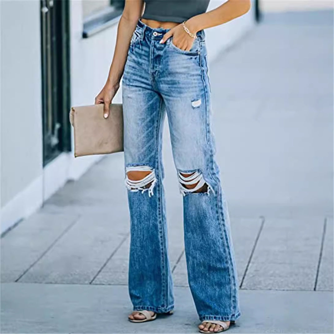Dame Flared Jeans i moderne Destroyed-look med høje lommer Stilla