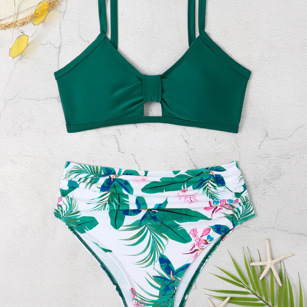 Dame Bikini-sæt med snitaccent og blomsterprint High-Waist-trusser Stilla
