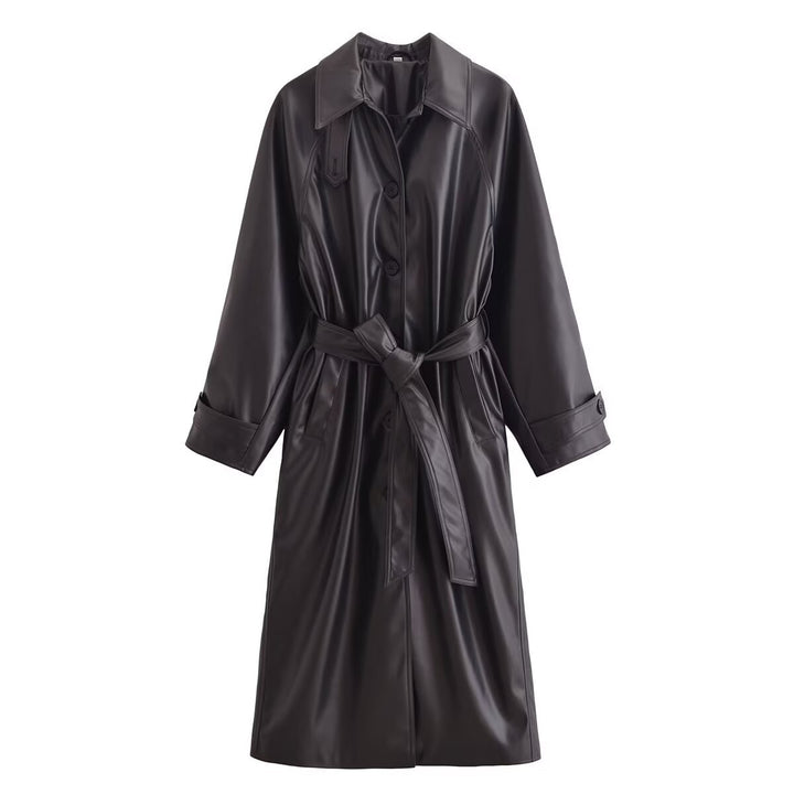 Femme Stilfuld lang trenchcoat med figursyet bælte Stilla