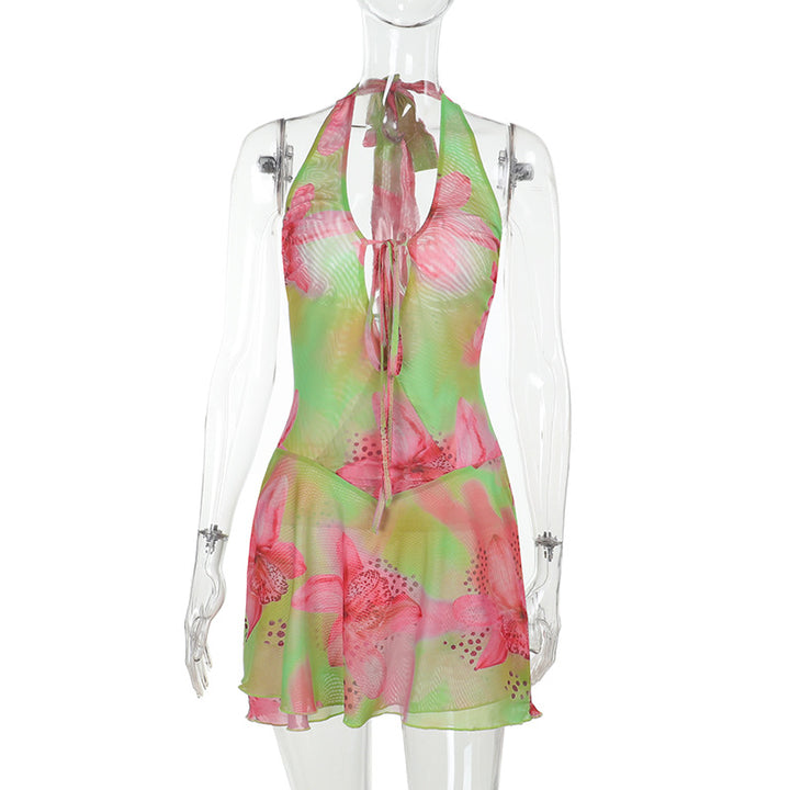 Dame stilfuld halter-sommerkjole med blomsterprint Skovae