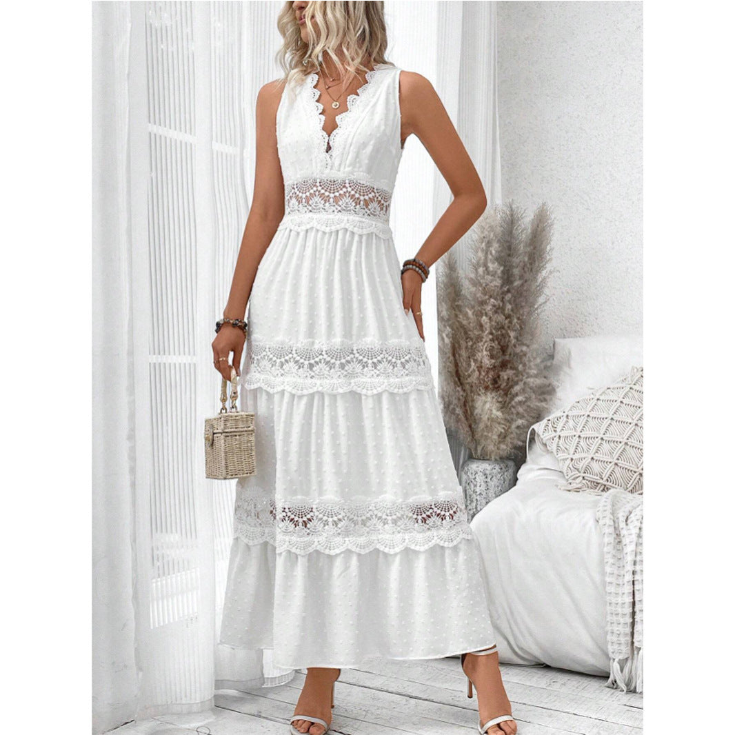 Dame Bohemian Spids-Indsats Maxi Kjole Stilla